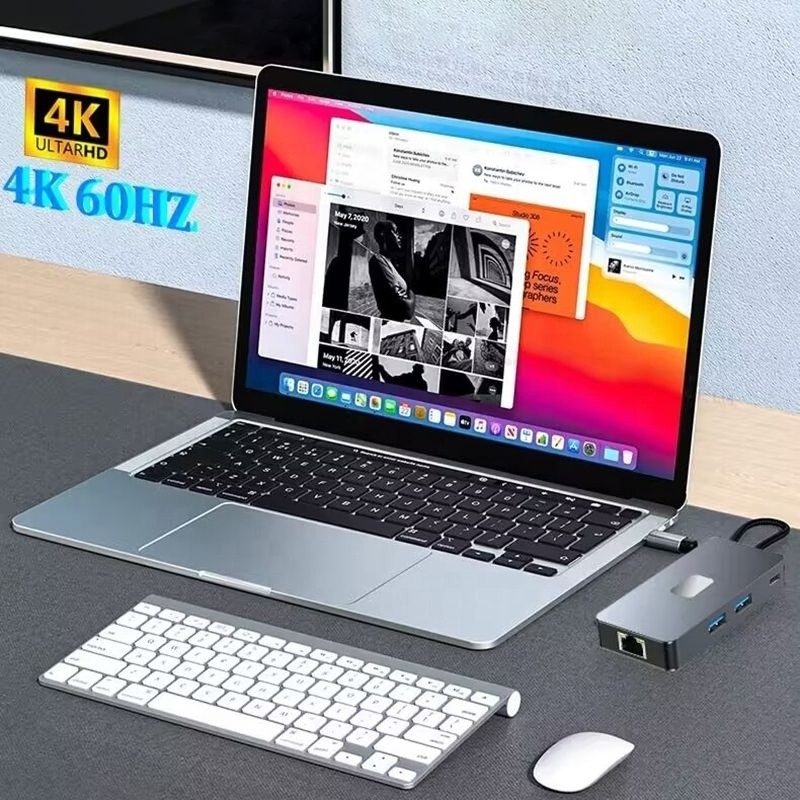 8-in-1 Multiport Adapter USB-C Hub với HDMI 3 USB3.0 RJ45 Và PD Output 5-8 cổng