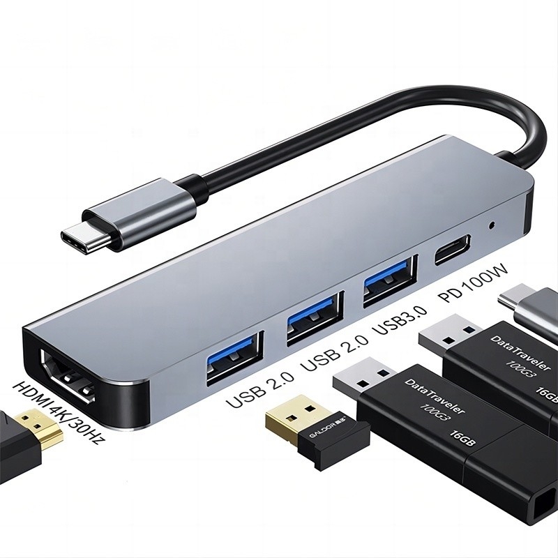 Tùy chỉnh 6-In-1 USB C Type-C Hub đến 4K HDMI và USB 3.0 cho Macbook OEM / ODM