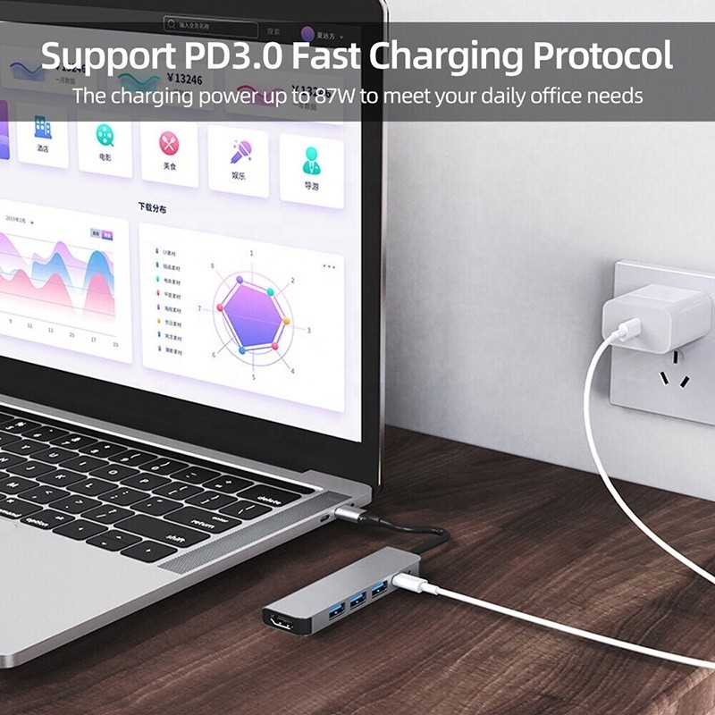 Tùy chỉnh 6-In-1 USB C Type-C Hub đến 4K HDMI và USB 3.0 cho Macbook OEM / ODM