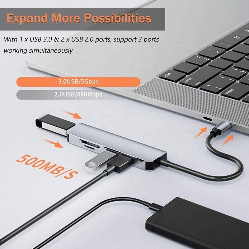 USB A/C Input USB 3.0 Type C Multiport Adapter Docking Station với SD/TF Card Reader