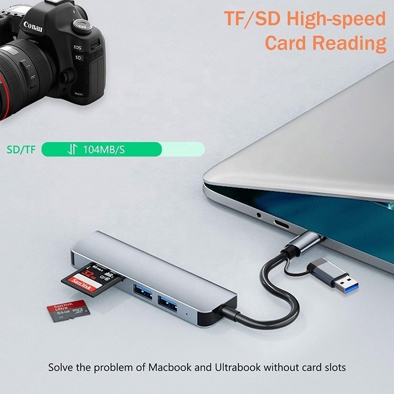 USB A/C Input USB 3.0 Type C Multiport Adapter Docking Station với SD/TF Card Reader