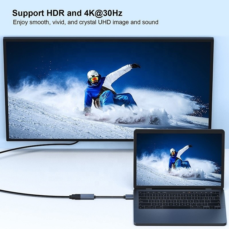 Độ phân giải 4K USB C Hub Displayport đến HDMI Adapter Cable Nam đến nữ 1080P 4K30Hz 4K60Hz