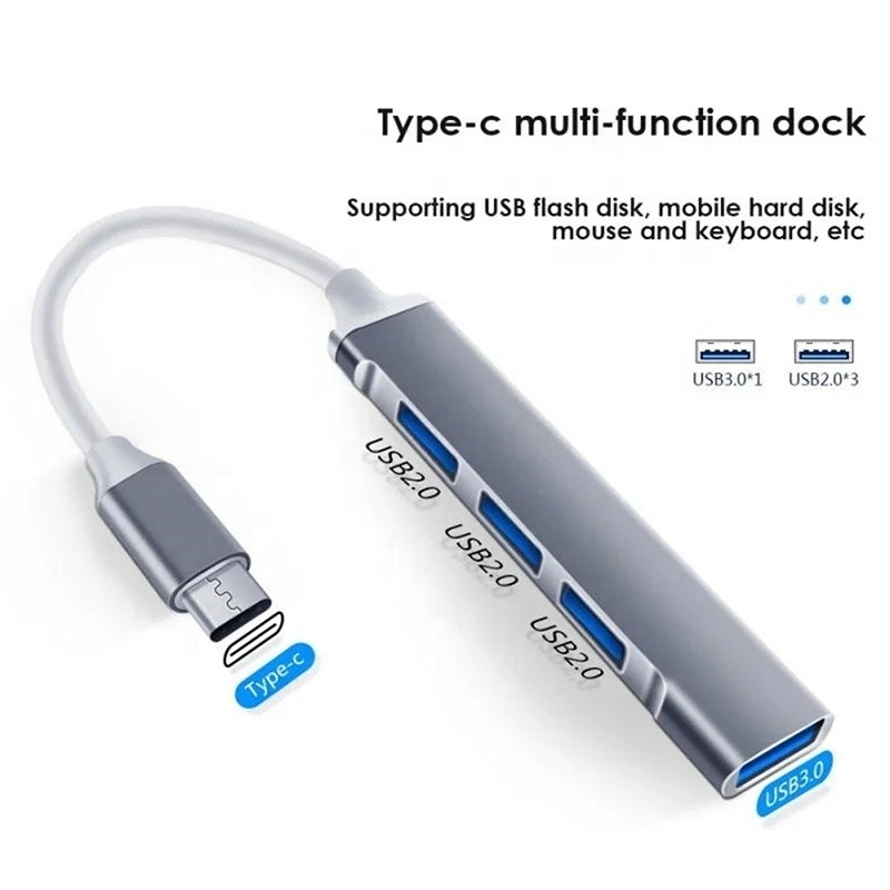 Aluminium 4 cổng USB Type-C đến USB 3.0 2.0 Data Hub để truyền dữ liệu tốc độ cao