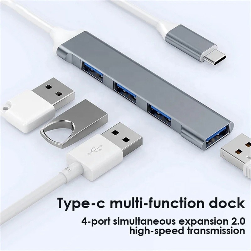 Aluminium 4 cổng USB Type-C đến USB 3.0 2.0 Data Hub để truyền dữ liệu tốc độ cao
