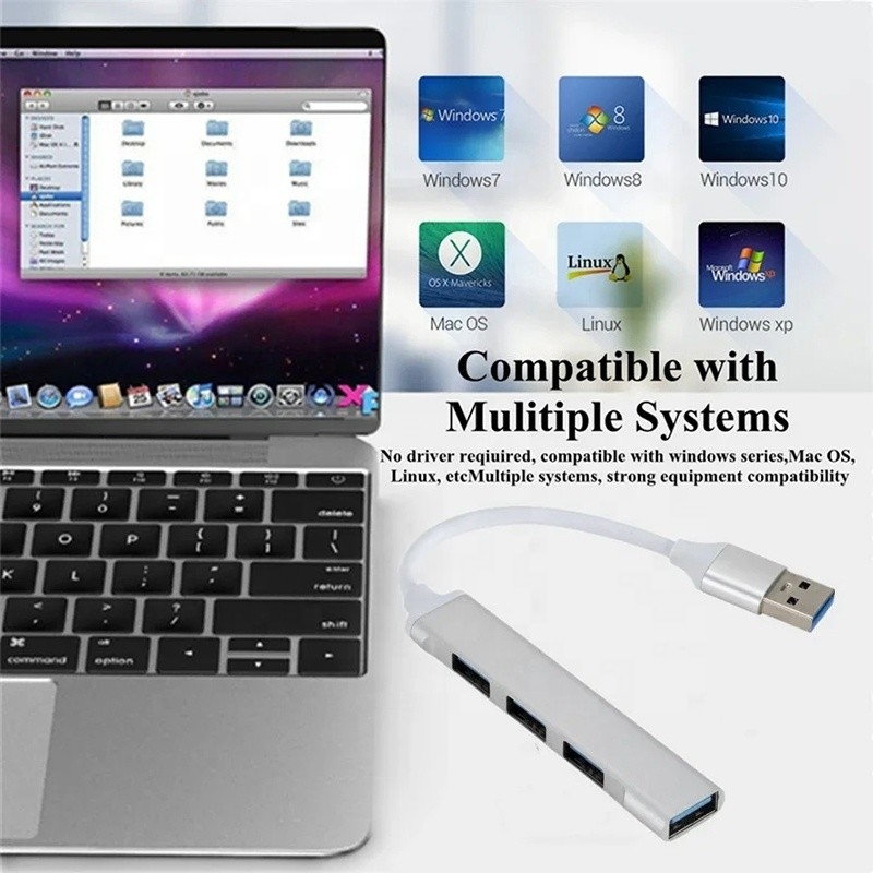 Aluminium 4 cổng USB Type-C đến USB 3.0 2.0 Data Hub để truyền dữ liệu tốc độ cao