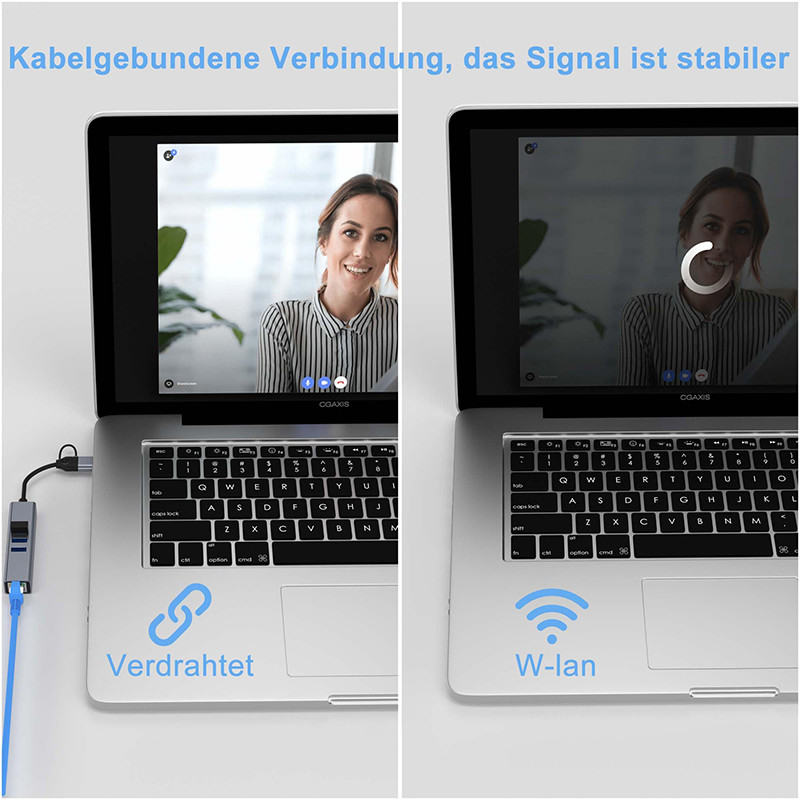 USB Type C LAN Adapter 6-in-2 USB C Hub với 3 cổng USB 3.0 và RJ45 Gigabit LAN Interface