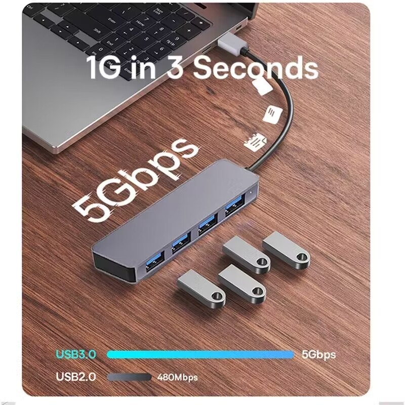 Tốc độ cao 4 cổng USB 3.0 HUB 5Gbps USB C di động với bộ điều hợp điện cho PC Mac Laptop