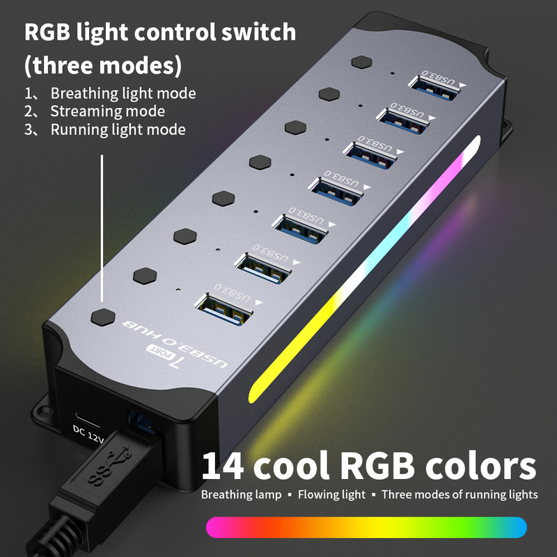 Logo tùy chỉnh được chấp nhận tốc độ USB 3.0 Hub với 7 cổng và thiết kế hợp kim nhôm