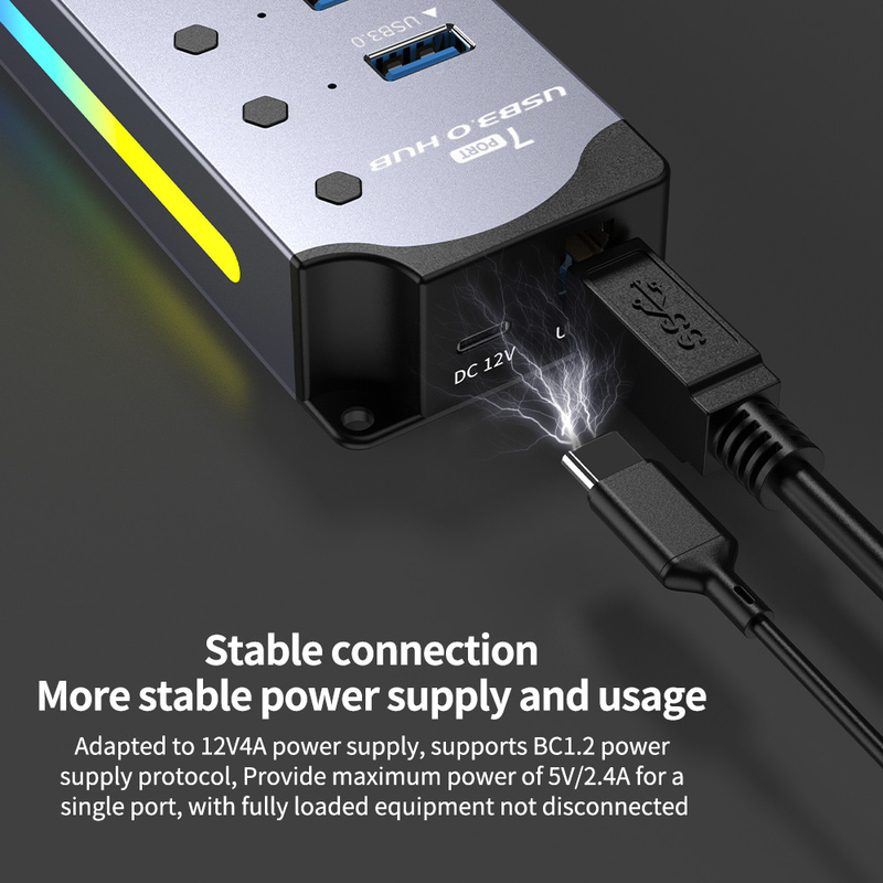 Logo tùy chỉnh được chấp nhận tốc độ USB 3.0 Hub với 7 cổng và thiết kế hợp kim nhôm