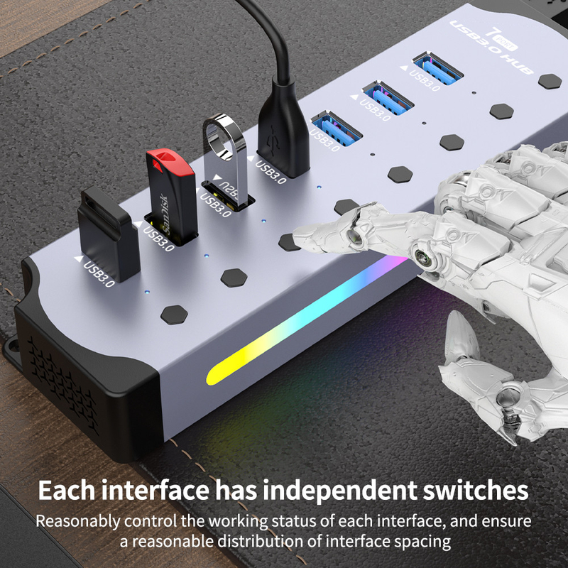 Logo tùy chỉnh được chấp nhận tốc độ USB 3.0 Hub với 7 cổng và thiết kế hợp kim nhôm
