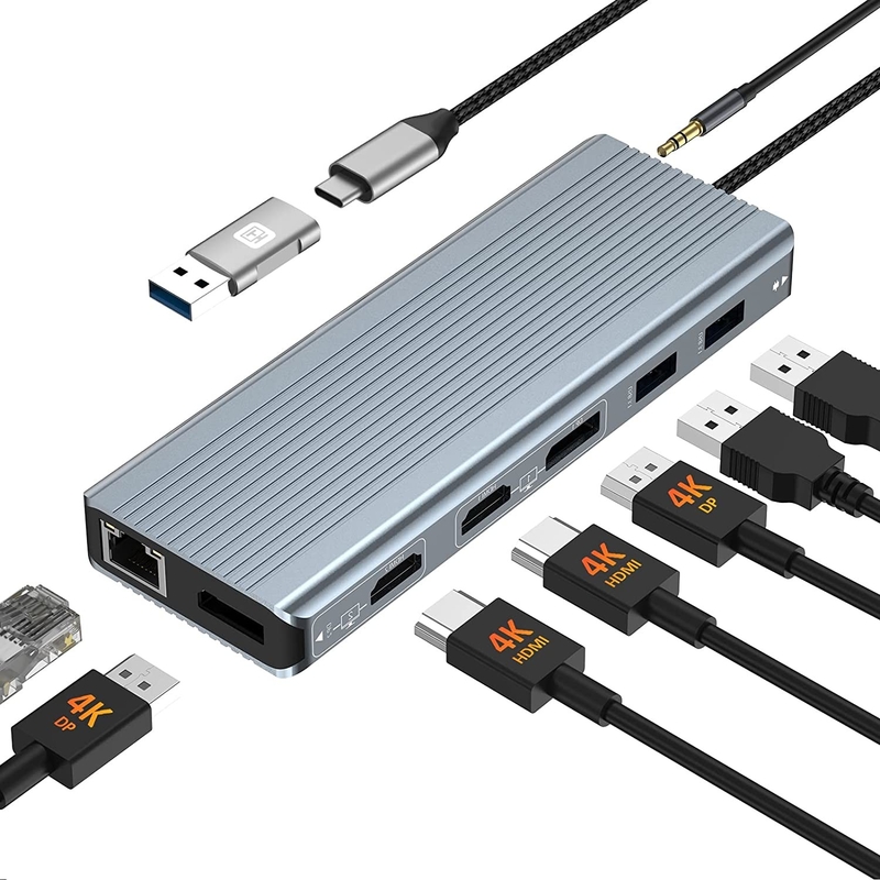 Tăng cường kết nối 12 In 1 USB C Type-C Hub Multiport Dock Station với HDMI kép