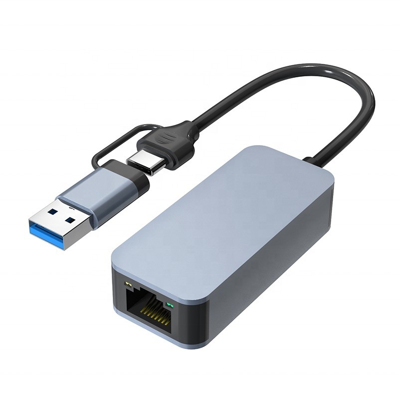 Bộ chuyển đổi Ethernet 2 trong 1 nhôm USB 3.0 loại C cho kết nối mạng nhanh và ổn định