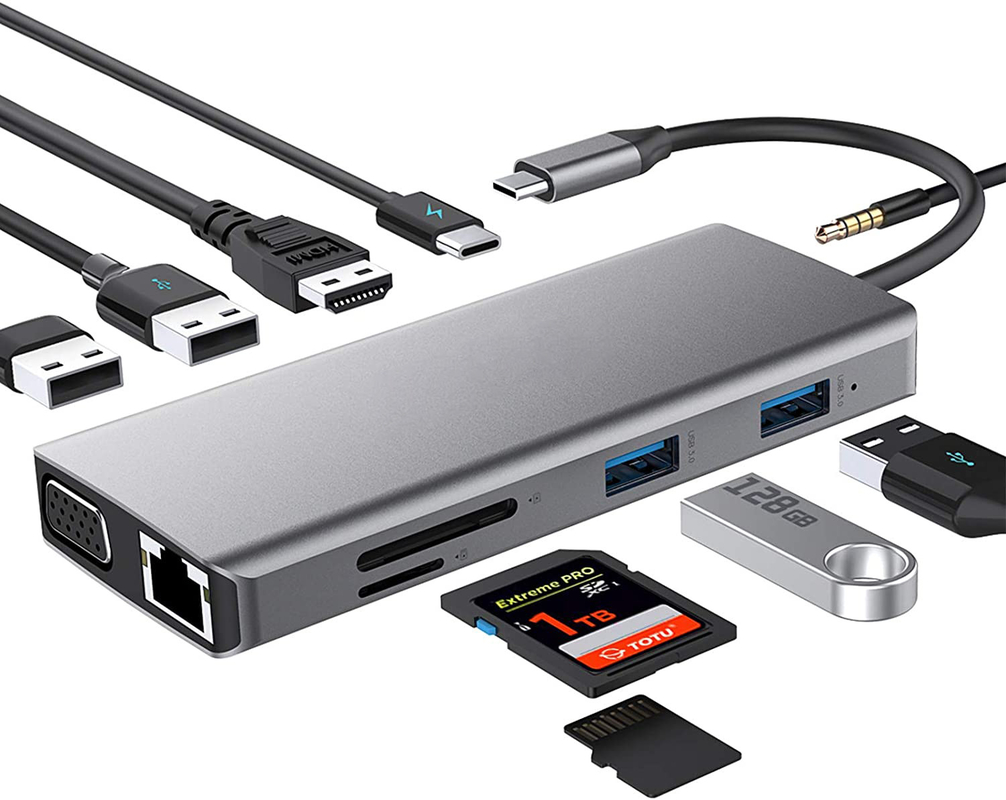 12 trong 1 USB-C Type-C Docking Station để sạc truyền dữ liệu và chức năng loa