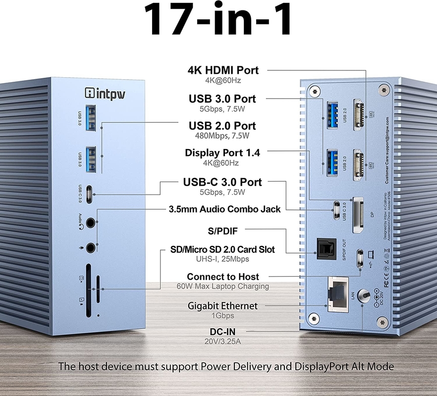 Cung cấp năng lượng lên đến 120W USB-C Hub Docking Station WithmicroSD3.0 Card Reader with Performance