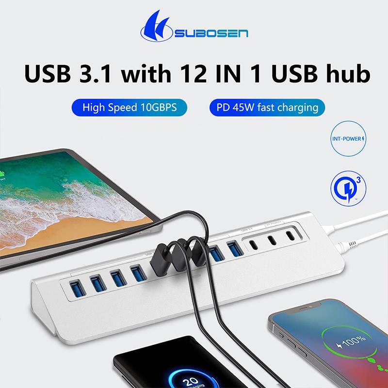 Máy tính xách tay cổng USB C Hub USB tốc độ cao 3.1 Hub Cổng sạc USB C