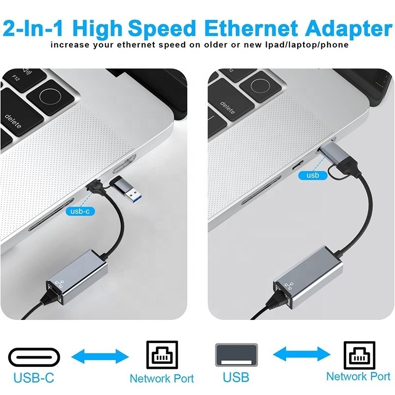 USB C Type-C đến RJ45 Ethernet Gigabit Lan Adapter cho máy tính xách tay có nhu cầu cao