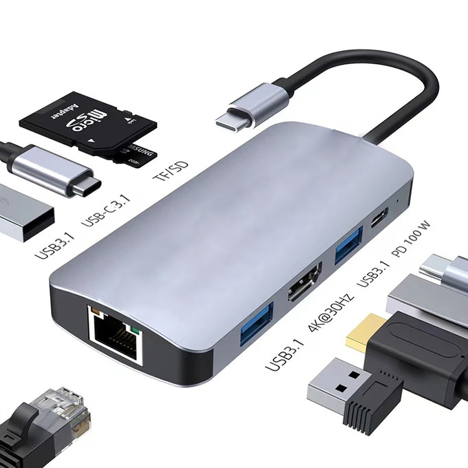 4K HDMI 9 In 1 USB-C Hub với USB 3.1 Multi Port Docking Station Adapter máy tính xách tay Mac