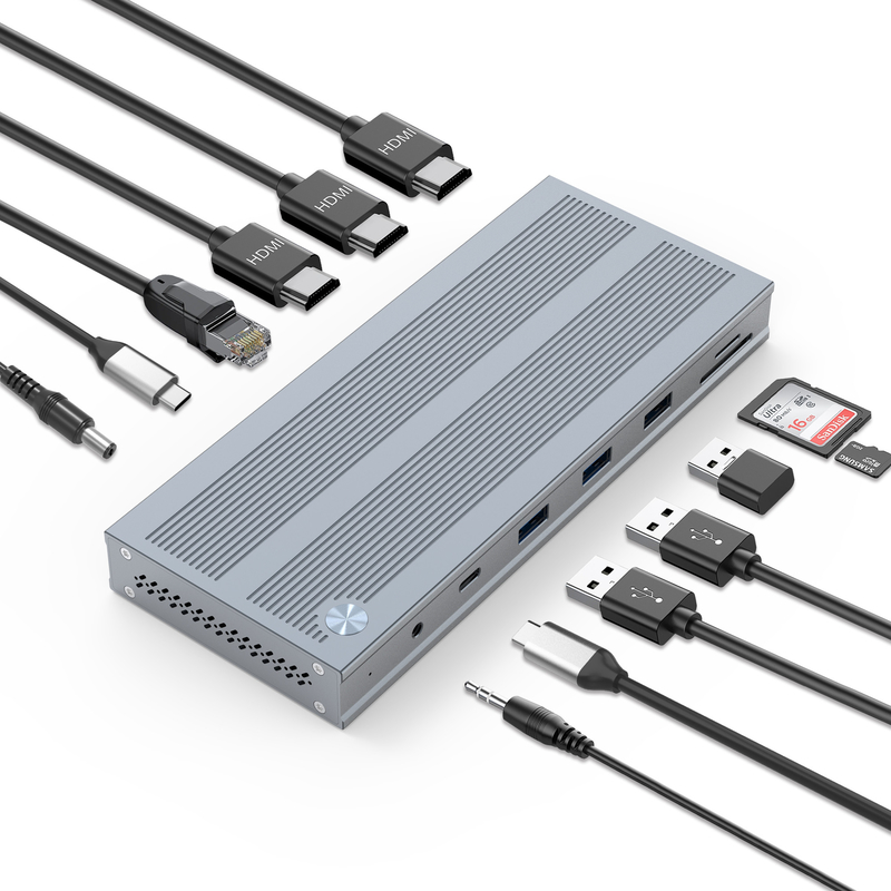 14 Trong 1 Trạm đậu nối USB-C với DisplayLink IC loại C đến HDMI Hỗ trợ màn hình ba lên đến 4K Hợp kim nhôm và ABS