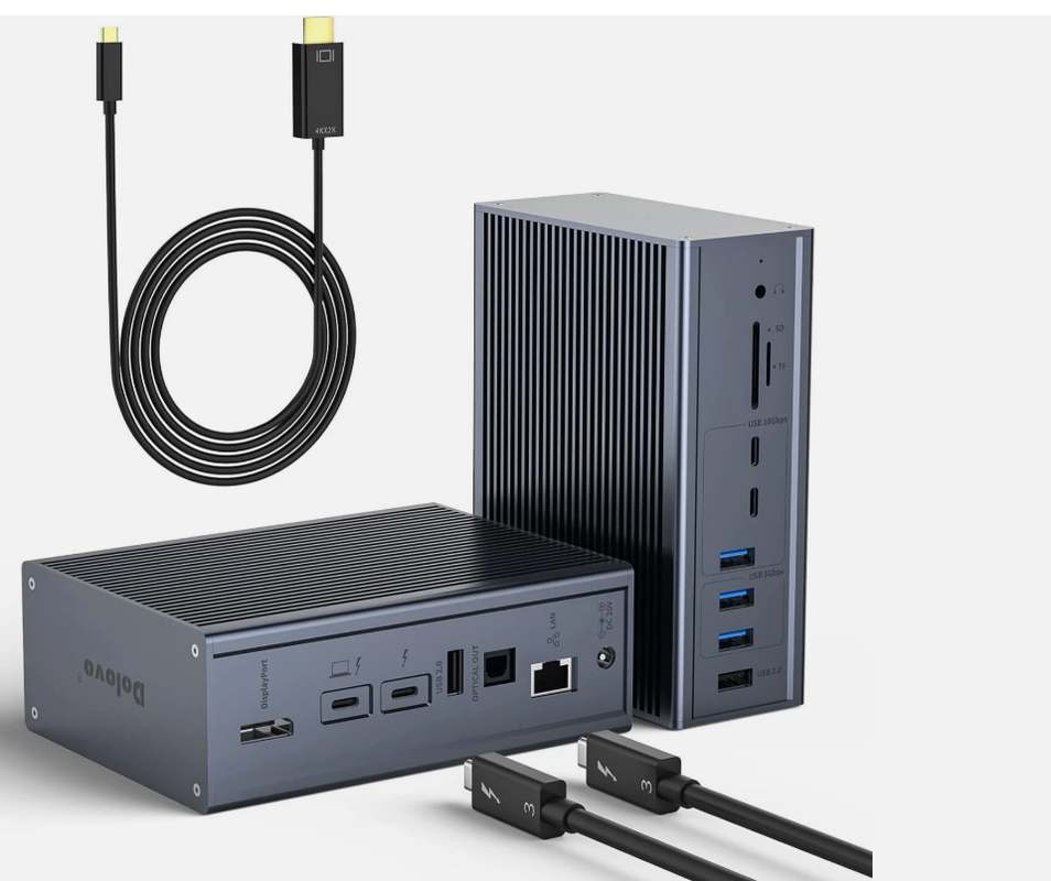 Trạm nối Thunderbolt 3 16 trong 1 với đầu ra DP1.4 tốc độ 40Gbps và sạc PD 65W
