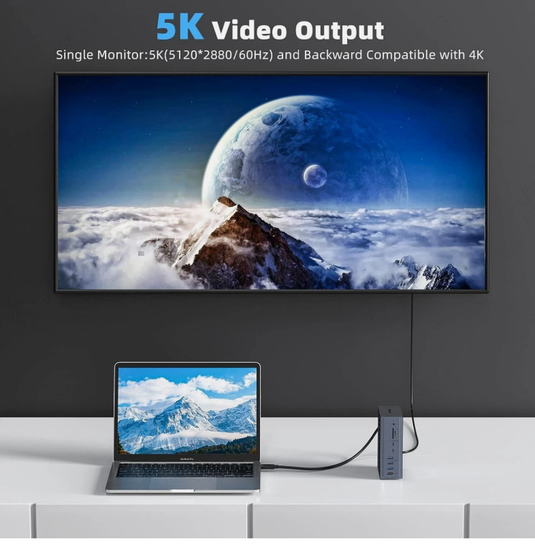 Trạm nối Thunderbolt 3 16 trong 1 với đầu ra DP1.4 tốc độ 40Gbps và sạc PD 65W