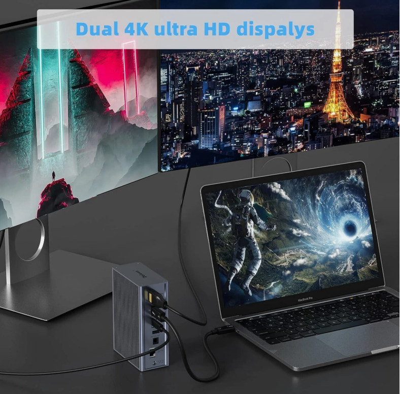 Trạm nối Thunderbolt 3 16 trong 1 với đầu ra DP1.4 tốc độ 40Gbps và sạc PD 65W